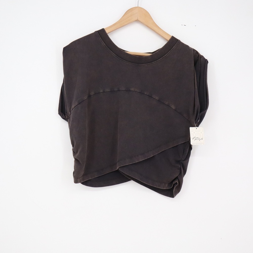 Free People Top Womens XL Hot Shot Crossover Black Mineral Wash New
